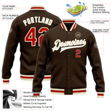 Charger l'image dans la galerie, Custom Brown Red-Cream Bomber Full-Snap Varsity Letterman Jacket