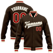 Charger l'image dans la galerie, Custom Brown Red-Cream Bomber Full-Snap Varsity Letterman Jacket