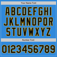 Load image into Gallery viewer, Custom Powder Blue Black-Gold Bomber Full-Snap Varsity Letterman Jacket