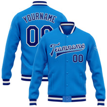 Load image into Gallery viewer, Custom Powder Blue Royal-White Bomber Full-Snap Varsity Letterman Jacket
