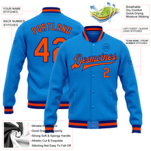 Load image into Gallery viewer, Custom Powder Blue Orange-Royal Bomber Full-Snap Varsity Letterman Jacket