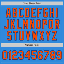 Load image into Gallery viewer, Custom Powder Blue Orange-Royal Bomber Full-Snap Varsity Letterman Jacket