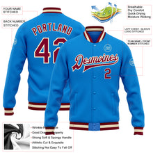 Load image into Gallery viewer, Custom Powder Blue Maroon-Cream Bomber Full-Snap Varsity Letterman Jacket