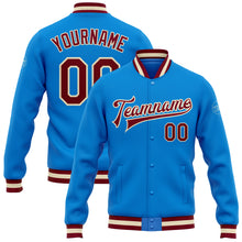 Load image into Gallery viewer, Custom Powder Blue Maroon-Cream Bomber Full-Snap Varsity Letterman Jacket