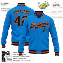 Load image into Gallery viewer, Custom Powder Blue Black-Orange Bomber Full-Snap Varsity Letterman Jacket