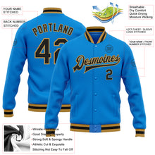 Load image into Gallery viewer, Custom Powder Blue Black-Old Gold Bomber Full-Snap Varsity Letterman Jacket