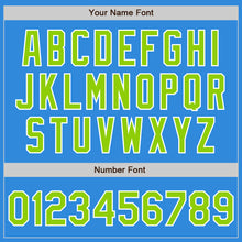 Load image into Gallery viewer, Custom Powder Blue Neon Green-White Bomber Full-Snap Varsity Letterman Jacket