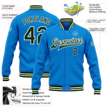 Load image into Gallery viewer, Custom Powder Blue Green-Cream Bomber Full-Snap Varsity Letterman Jacket