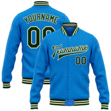 Load image into Gallery viewer, Custom Powder Blue Green-Cream Bomber Full-Snap Varsity Letterman Jacket