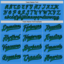 Load image into Gallery viewer, Custom Powder Blue Kelly Green Black-Cream Bomber Full-Snap Varsity Letterman Jacket