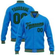Load image into Gallery viewer, Custom Powder Blue Kelly Green Black-Cream Bomber Full-Snap Varsity Letterman Jacket