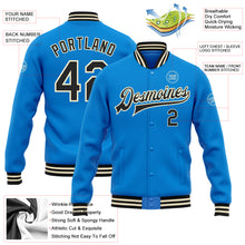 Load image into Gallery viewer, Custom Powder Blue Black-Cream Bomber Full-Snap Varsity Letterman Jacket