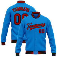 Load image into Gallery viewer, Custom Powder Blue Red-Black Bomber Full-Snap Varsity Letterman Jacket