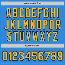 Load image into Gallery viewer, Custom Powder Blue Gold-Black Bomber Full-Snap Varsity Letterman Jacket