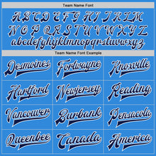 Load image into Gallery viewer, Custom Powder Blue Navy-White Bomber Full-Snap Varsity Letterman Jacket