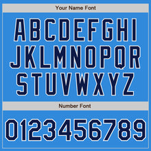 Load image into Gallery viewer, Custom Powder Blue Navy-White Bomber Full-Snap Varsity Letterman Jacket