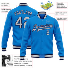 Charger l'image dans la galerie, Custom Powder Blue Gray-Navy Bomber Full-Snap Varsity Letterman Jacket