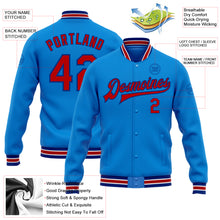 Загрузить изображение в средство просмотра галереи, Custom Powder Blue Red-Royal Bomber Full-Snap Varsity Letterman Jacket