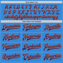 Load image into Gallery viewer, Custom Powder Blue Royal-Orange Bomber Full-Snap Varsity Letterman Jacket