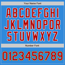 Load image into Gallery viewer, Custom Powder Blue Red-Kelly Green Bomber Full-Snap Varsity Letterman Jacket