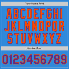 Load image into Gallery viewer, Custom Powder Blue Purple-Orange Bomber Full-Snap Varsity Letterman Jacket