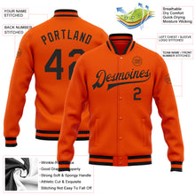 Laden Sie das Bild in den Galerie-Viewer, Custom Orange Black Bomber Full-Snap Varsity Letterman Jacket