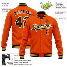Laden Sie das Bild in den Galerie-Viewer, Custom Orange Black Cream-Old Gold Bomber Full-Snap Varsity Letterman Jacket