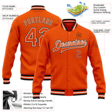 Laden Sie das Bild in den Galerie-Viewer, Custom Orange White-Black Bomber Full-Snap Varsity Letterman Jacket