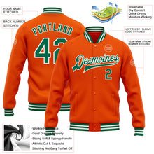 Charger l'image dans la galerie, Custom Orange Kelly Green-White Bomber Full-Snap Varsity Letterman Jacket