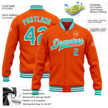 Load image into Gallery viewer, Custom Orange Aqua-White Bomber Full-Snap Varsity Letterman Jacket