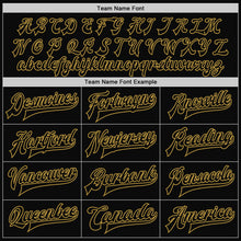 Charger l'image dans la galerie, Custom Black Old Gold Pinstripe Old Gold Bomber Full-Snap Varsity Letterman Jacket