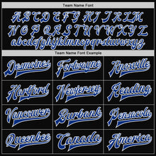 Charger l'image dans la galerie, Custom Black Old Gold Pinstripe Royal-White Bomber Full-Snap Varsity Letterman Jacket