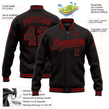 Charger l'image dans la galerie, Custom Black Red Pinstripe Red Bomber Full-Snap Varsity Letterman Jacket