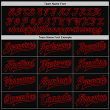 Charger l'image dans la galerie, Custom Black Red Pinstripe Red Bomber Full-Snap Varsity Letterman Jacket