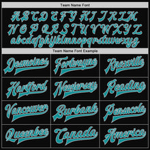 Laden Sie das Bild in den Galerie-Viewer, Custom Black Gray Pinstripe Teal Bomber Full-Snap Varsity Letterman Jacket