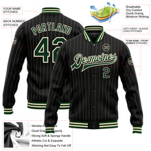 Загрузить изображение в средство просмотра галереи, Custom Black Cream Pinstripe Green Bomber Full-Snap Varsity Letterman Jacket
