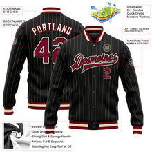 Charger l'image dans la galerie, Custom Black Cream Pinstripe Maroon Bomber Full-Snap Varsity Letterman Jacket