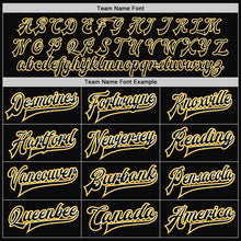 Laden Sie das Bild in den Galerie-Viewer, Custom Black White Pinstripe Gold Bomber Full-Snap Varsity Letterman Jacket