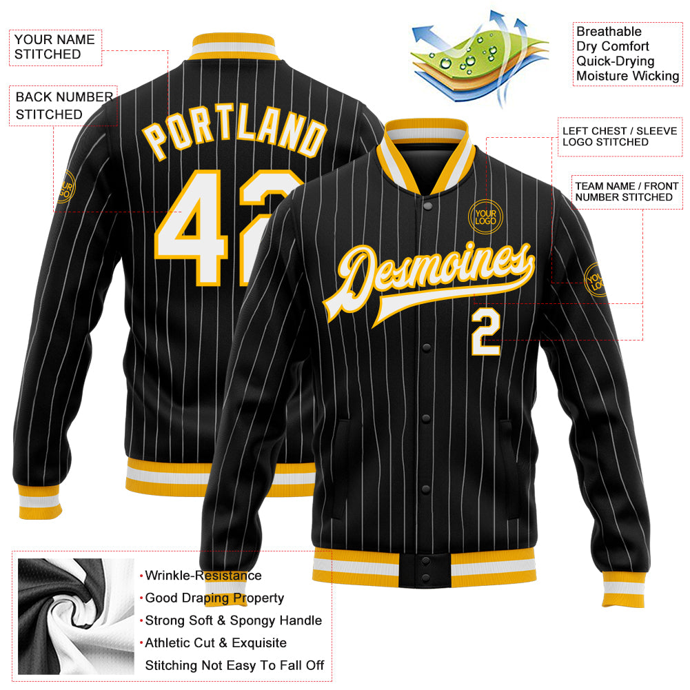Custom Pink Purple Gradient Varsity Full-Snap Pinstripe Letterman Baseball Jacket
