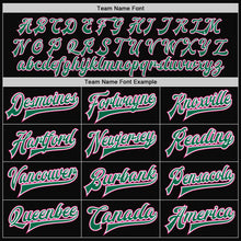 Laden Sie das Bild in den Galerie-Viewer, Custom Black White Pinstripe Pink-Kelly Green Bomber Full-Snap Varsity Letterman Jacket