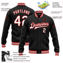 Загрузить изображение в средство просмотра галереи, Custom Black White Pinstripe Red Bomber Full-Snap Varsity Letterman Jacket