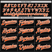 Load image into Gallery viewer, Custom Black White Pinstripe Orange Bomber Full-Snap Varsity Letterman Jacket
