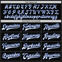 Laden Sie das Bild in den Galerie-Viewer, Custom Black White Pinstripe Royal Bomber Full-Snap Varsity Letterman Jacket