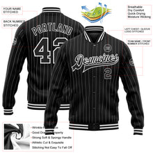 Загрузить изображение в средство просмотра галереи, Custom Black White Pinstripe White Bomber Full-Snap Varsity Letterman Jacket