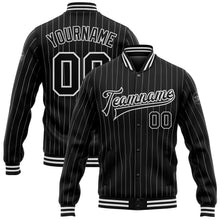Загрузить изображение в средство просмотра галереи, Custom Black White Pinstripe White Bomber Full-Snap Varsity Letterman Jacket