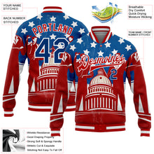 Laden Sie das Bild in den Galerie-Viewer, Custom Red US Navy Blue-Royal American Flag Fashion United States Congress Building 3D Pattern Design Bomber Full-Snap Varsity Letterman Jacket