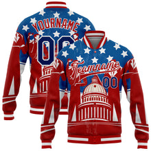 Laden Sie das Bild in den Galerie-Viewer, Custom Red US Navy Blue-Royal American Flag Fashion United States Congress Building 3D Pattern Design Bomber Full-Snap Varsity Letterman Jacket
