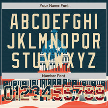 Laden Sie das Bild in den Galerie-Viewer, Custom Navy Vintage USA Flag-City Cream United States Congress Building 3D Pattern Design Bomber Full-Snap Varsity Letterman Jacket