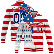 Laden Sie das Bild in den Galerie-Viewer, Custom White US Navy Blue Red-Royal American Flag Fashion United States Congress Building 3D Pattern Design Bomber Full-Snap Varsity Letterman Jacket