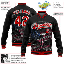 Laden Sie das Bild in den Galerie-Viewer, Custom Black Red-White Eagle With American Flag 3D Pattern Design Bomber Full-Snap Varsity Letterman Jacket